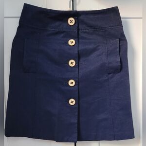 Navy Button-Front Women's A-line Skirt